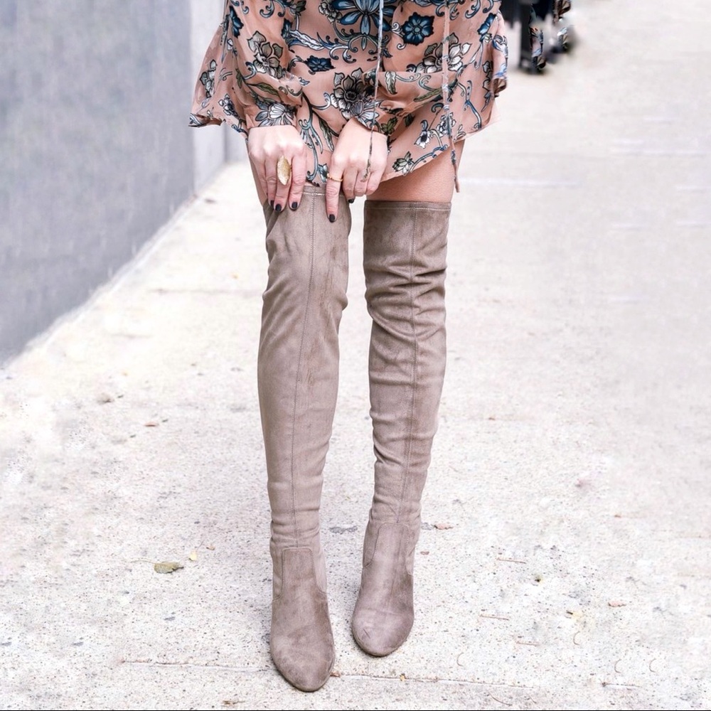 Over the knee taupe boots
